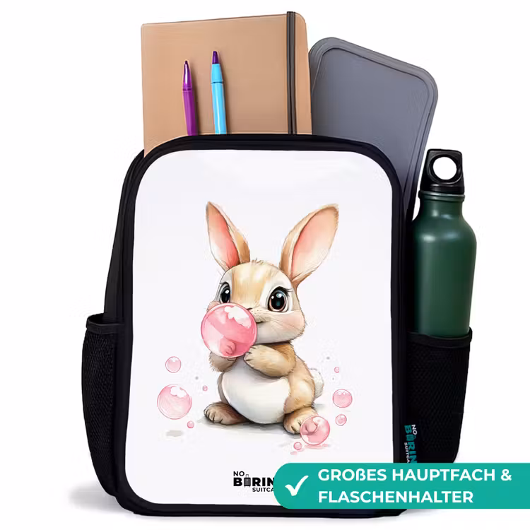 Bruin konijntje met roze bellen Rugzak - Zwart middel -inhoud_DE