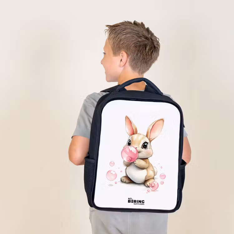 Bruin konijntje met roze bellen Rugzak - Zwart middel -sfeer2