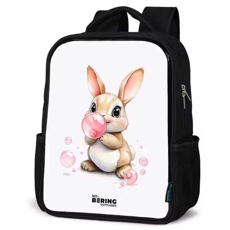 Bruin konijntje met roze bellen Rugzak - Zwart middel -schuin