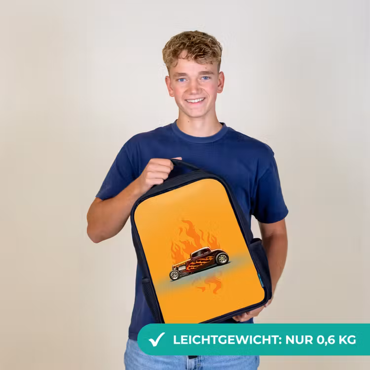 Bruine auto met gele vlammen Rugzak - Zwart middel -sfeer7_DE