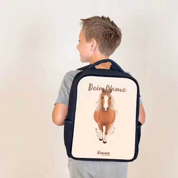 Bruin paard in gallop Rugzak - Zwart middel -sfeer2