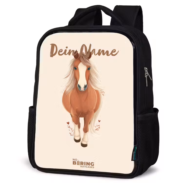 Bruin paard in gallop Rugzak - Zwart middel -schuin