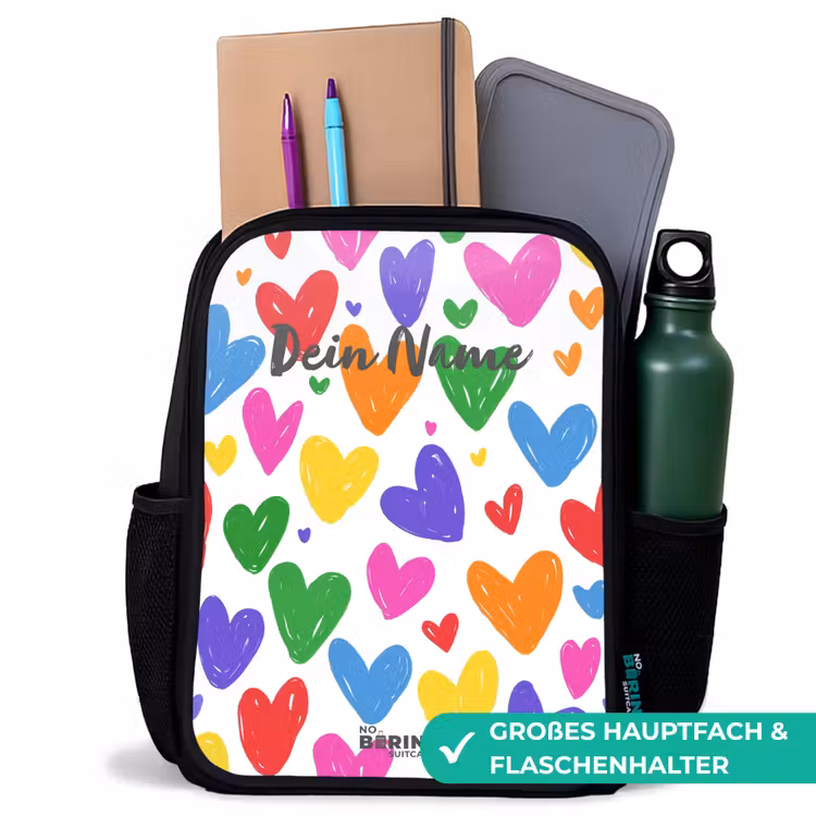 Gekleurde hartjes Rugzak - Zwart middel -inhoud_DE
