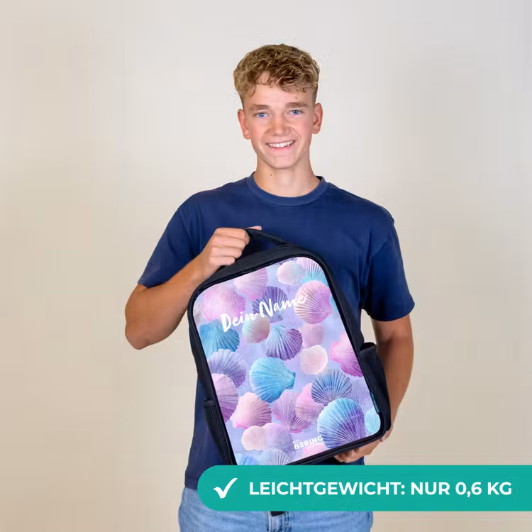Gekleurde schelpen op een paarse achtergrond Rugzak - Zwart middel -sfeer7_DE