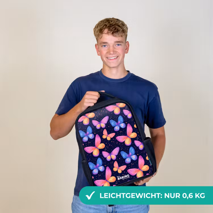 Kleurrijke vlinders in roze en blauw Rugzak - Zwart middel -sfeer7_DE
