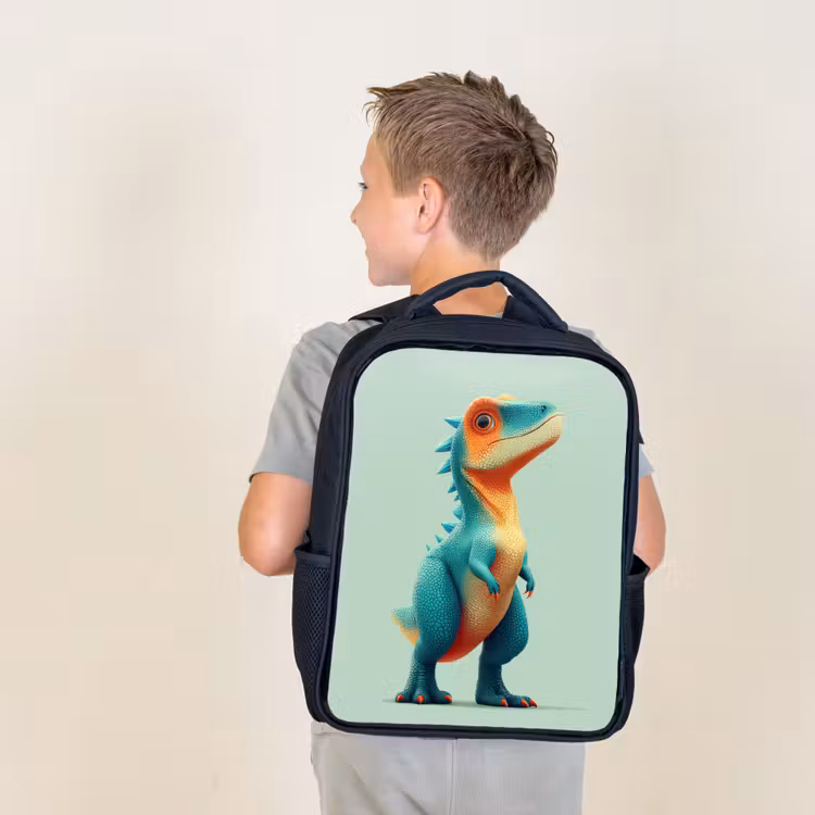 Cartoon - Dino - Oranje - Stekels Rugzak - Zwart middel -sfeer2
