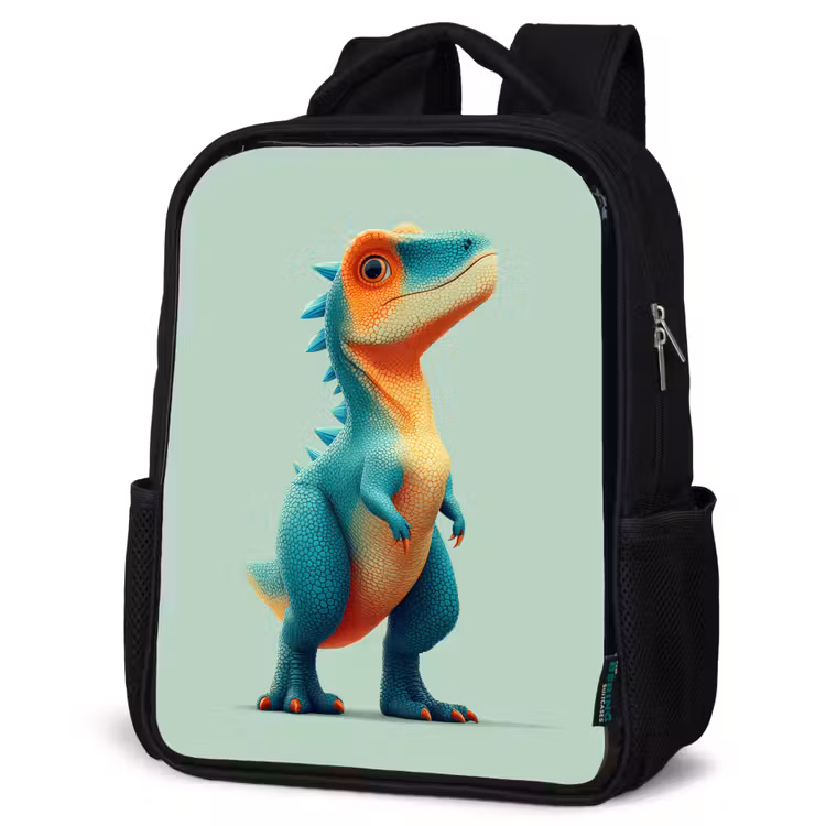 Cartoon - Dino - Oranje - Stekels Rugzak - Zwart middel -schuin