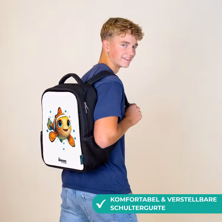 Clownvis met bellen op witte achtergrond Rugzak - Zwart middel -sfeer9_DE