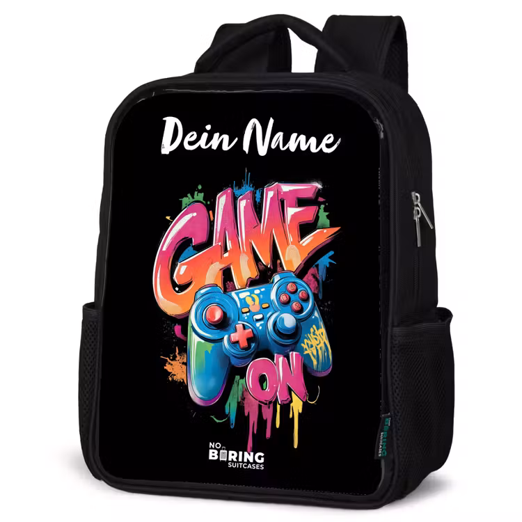 Controller - Game - Graffiti - Tekst Rugzak - Zwart middel -schuin
