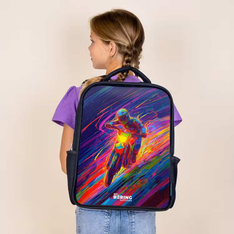 Crossmotor - Neonkleuren - Lijnen - Helm Rugzak - Zwart middel -sfeer5