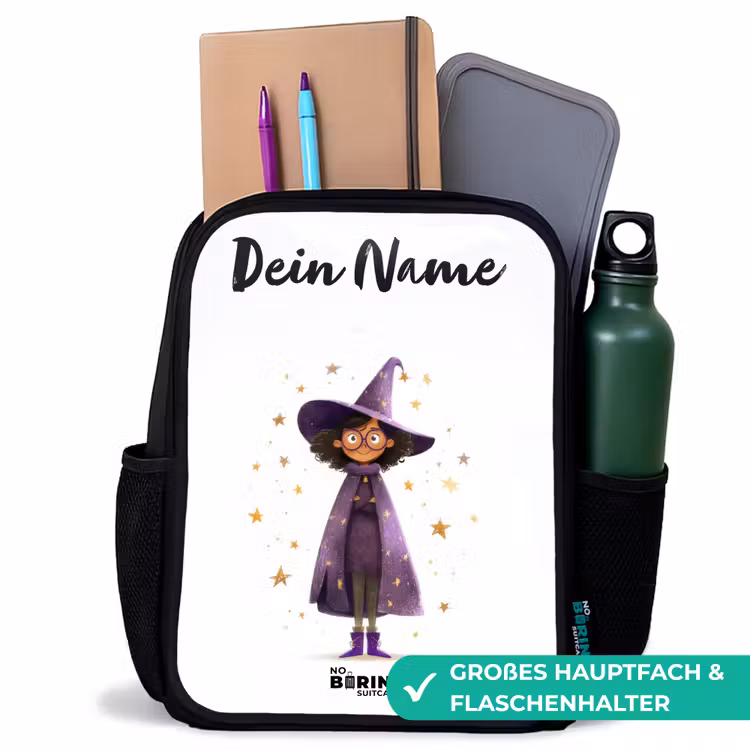 De paarse tovenaarsmantel Rugzak - Zwart middel -inhoud_DE