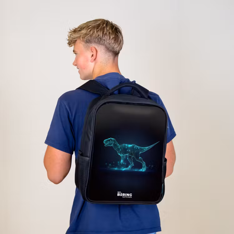 Digitale T-Rex in blauw lichtveld Rugzak - Zwart middel -sfeer8
