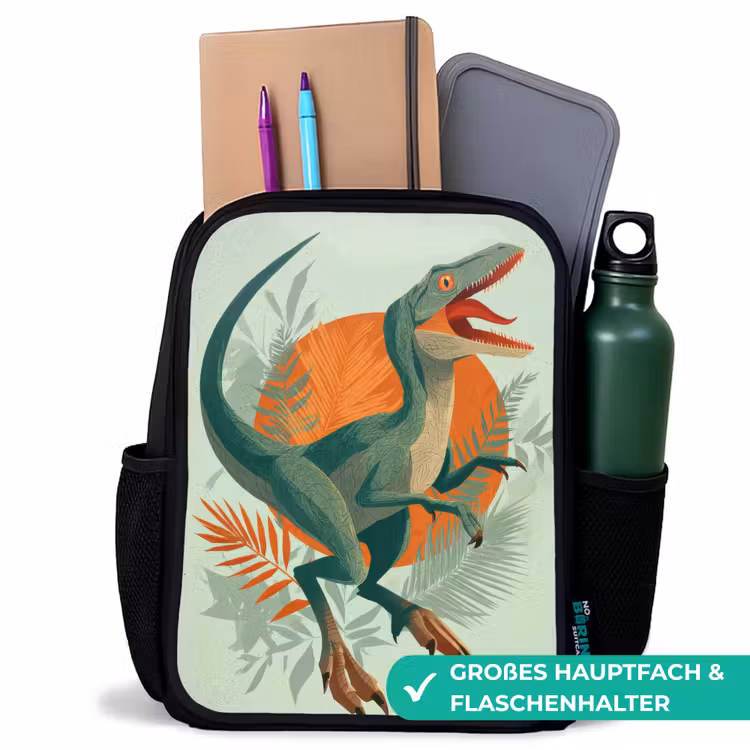 Dino - Bladeren - Grafisch - Groen Rugzak - Zwart middel -inhoud_DE