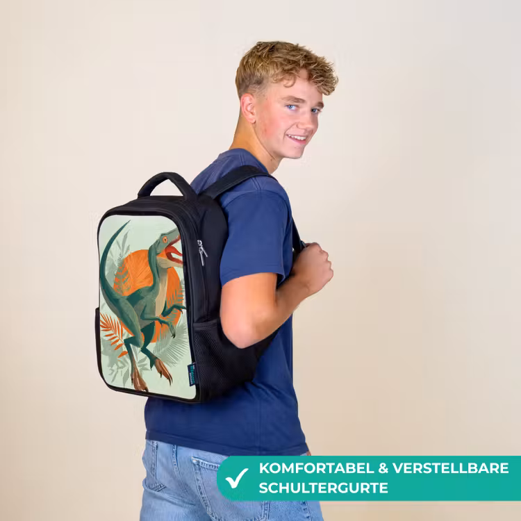 Dino - Bladeren - Grafisch - Groen Rugzak - Zwart middel -sfeer9_DE