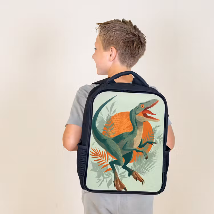 Dino - Bladeren - Grafisch - Groen Rugzak - Zwart middel -sfeer2