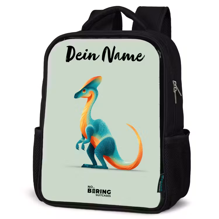 Dino - Blauw - Dier Rugzak - Zwart middel -schuin