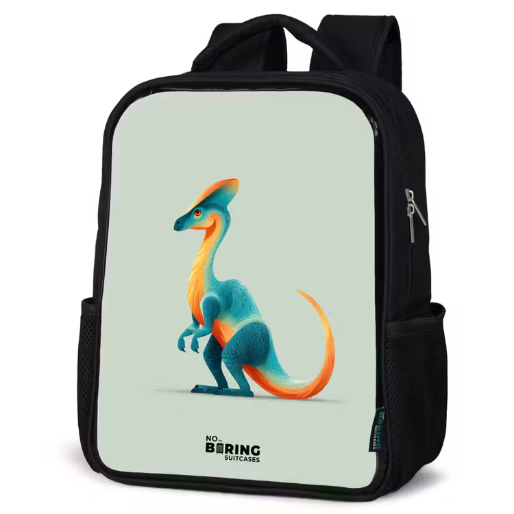 Dino - Blauw - Dier Rugzak - Zwart middel -schuin