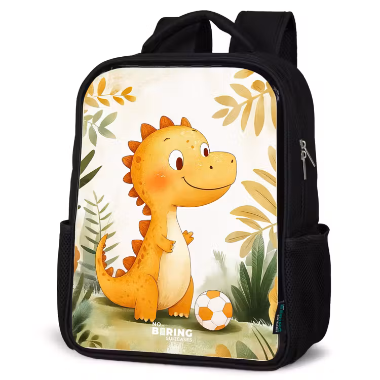 Dino - Voetbal - Oranje Rugzak - Zwart middel -schuin