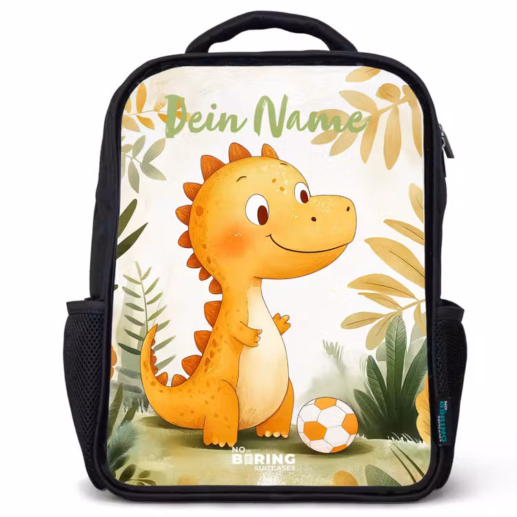 Dino - Voetbal - Oranje Rugzak - Zwart middel -3d