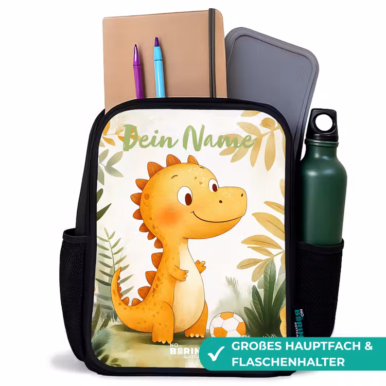 Dino - Voetbal - Oranje Rugzak - Zwart middel -inhoud_DE