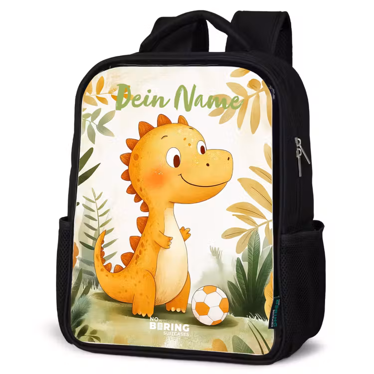 Dino - Voetbal - Oranje Rugzak - Zwart middel -schuin