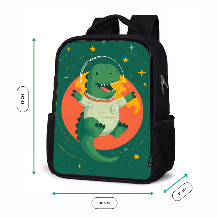 Dino - Groen - Planeet Rugzak - Zwart middel -productfoto_formaten