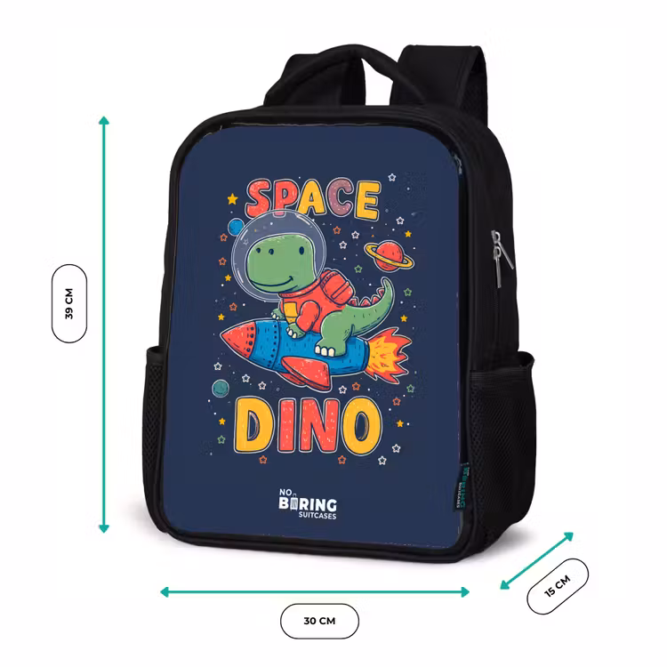 Dino - Groen - Raket - Sterren Rugzak - Zwart middel -productfoto_formaten