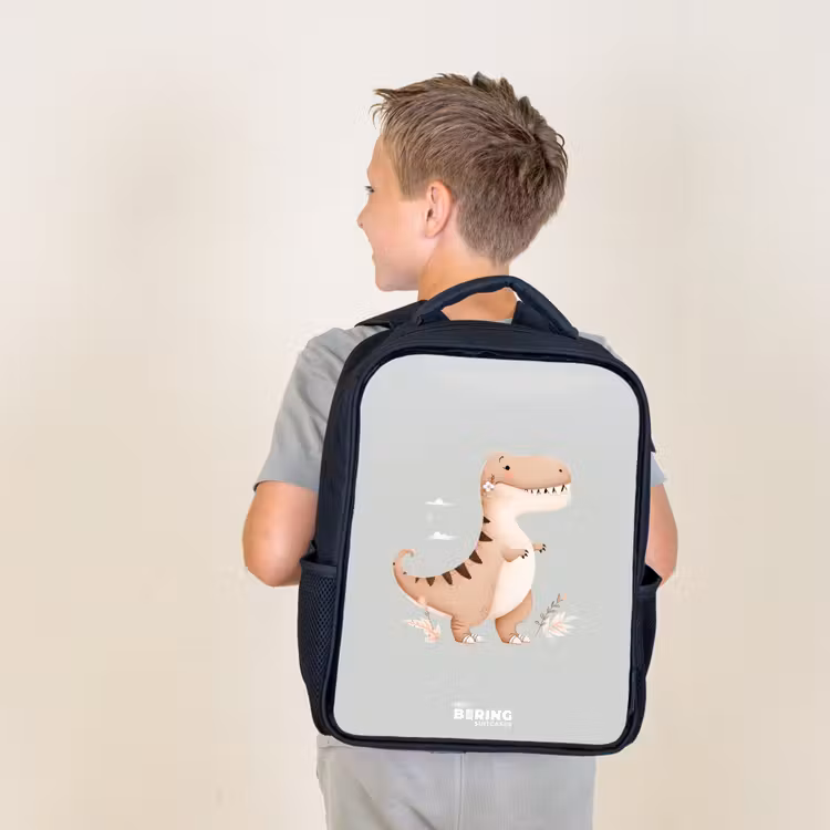 Dino in beige en grijze kleuren Rugzak - Zwart middel -sfeer2