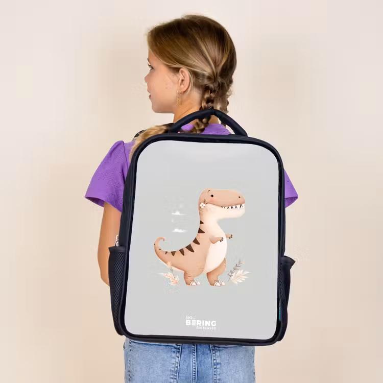 Dino in beige en grijze kleuren Rugzak - Zwart middel -sfeer5
