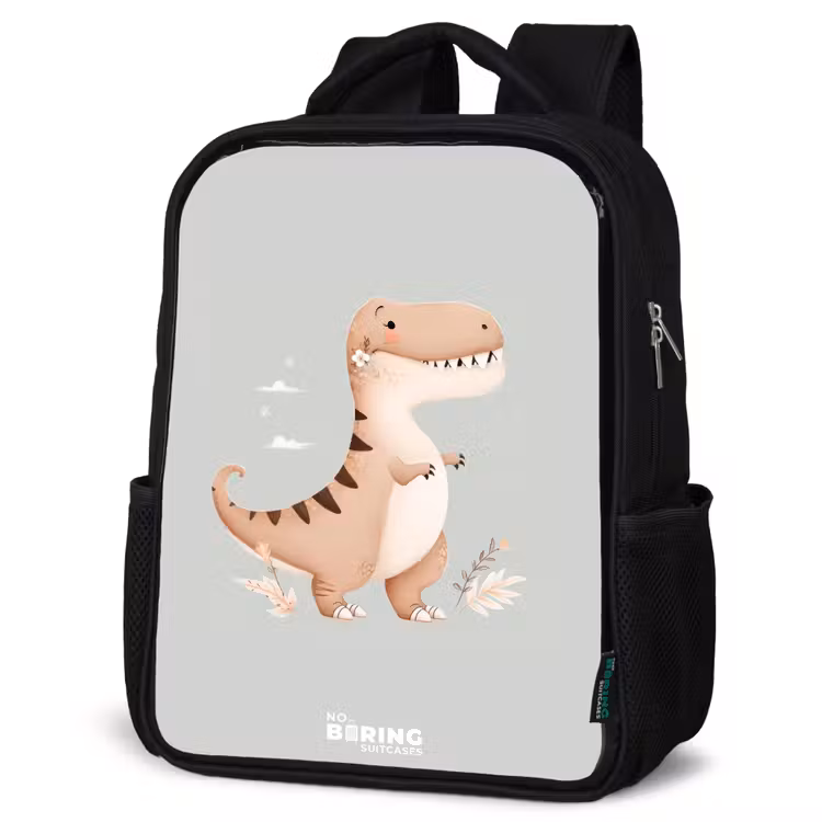 Dino in beige en grijze kleuren Rugzak - Zwart middel -schuin
