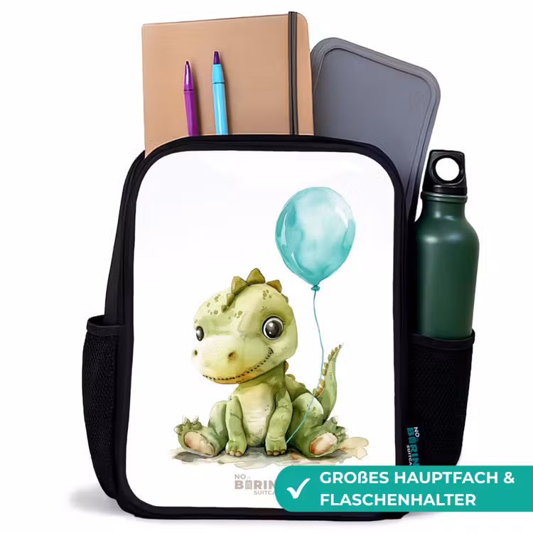 Dino met blauwe ballon Rugzak - Zwart middel -inhoud_DE