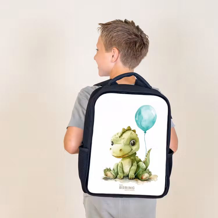 Dino met blauwe ballon Rugzak - Zwart middel -sfeer2