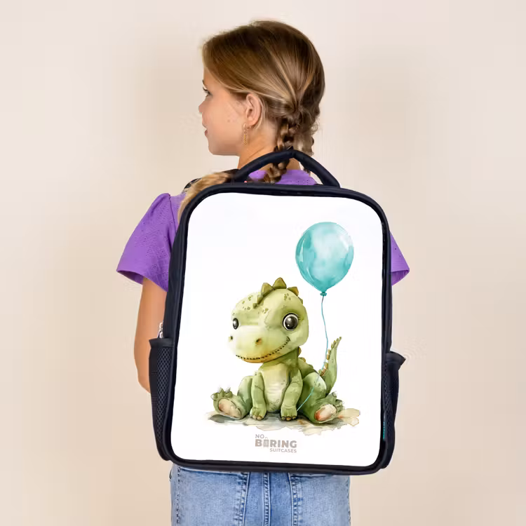 Dino met blauwe ballon Rugzak - Zwart middel -sfeer5
