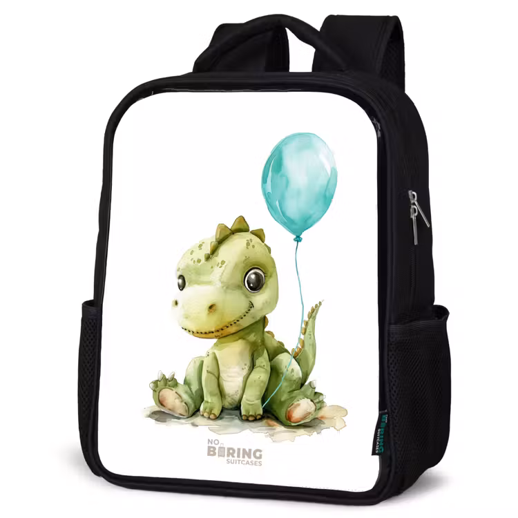 Dino met blauwe ballon Rugzak - Zwart middel -schuin