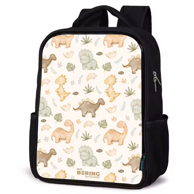 Dino patroon in pastelkleuren Rugzak - Zwart middel -schuin