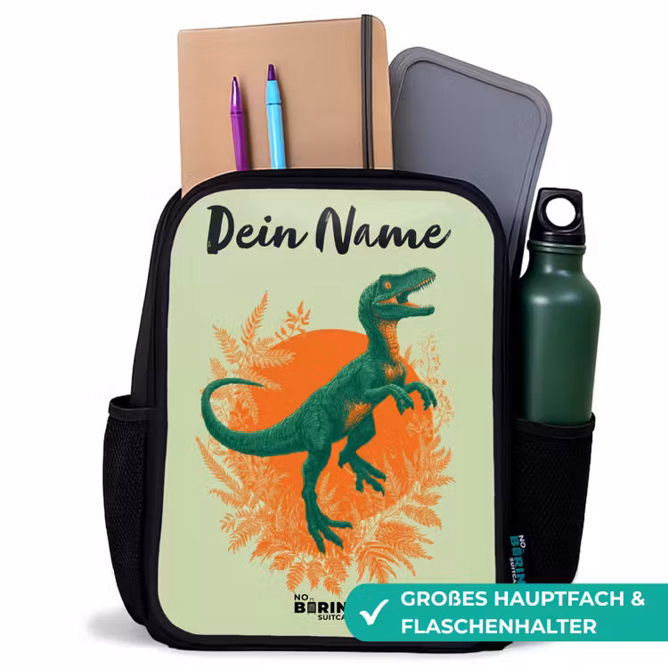 Dino - Natuur - Groen Rugzak - Zwart middel -inhoud_DE