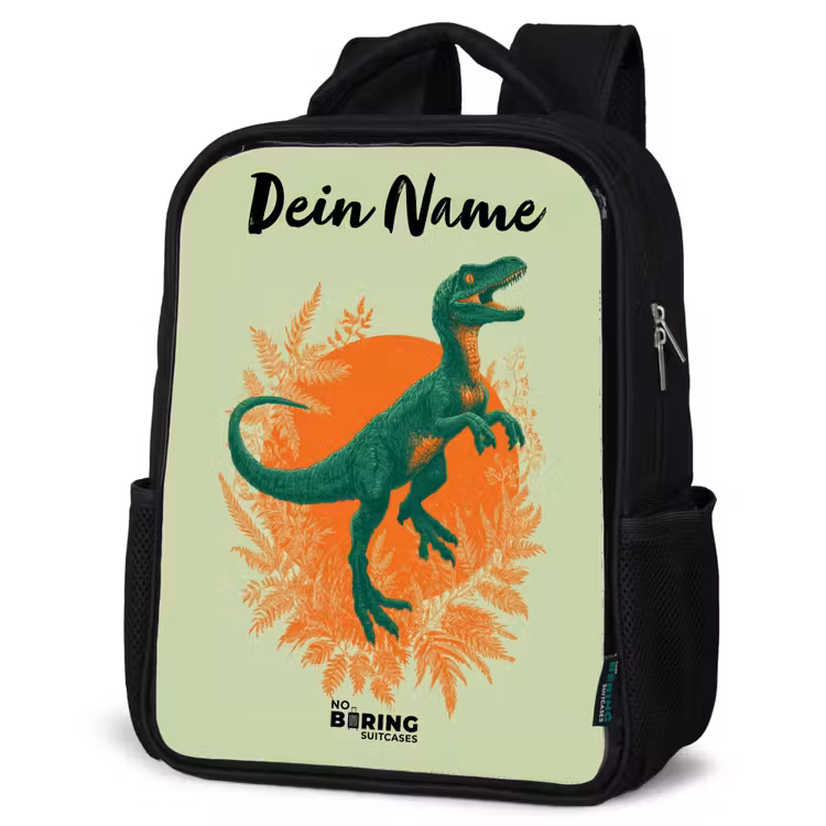 Dino - Natuur - Groen Rugzak - Zwart middel -schuin