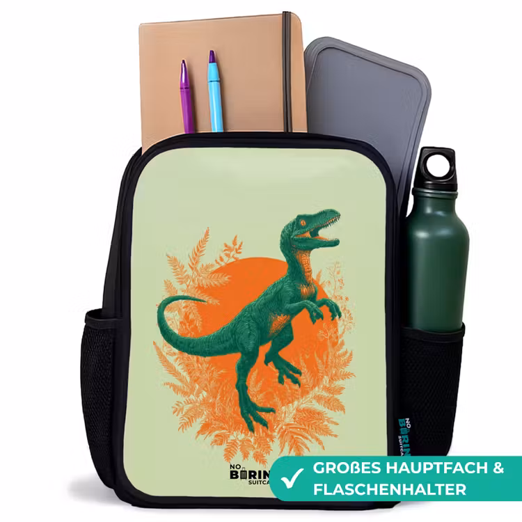 Dino - Natuur - Groen Rugzak - Zwart middel -inhoud_DE