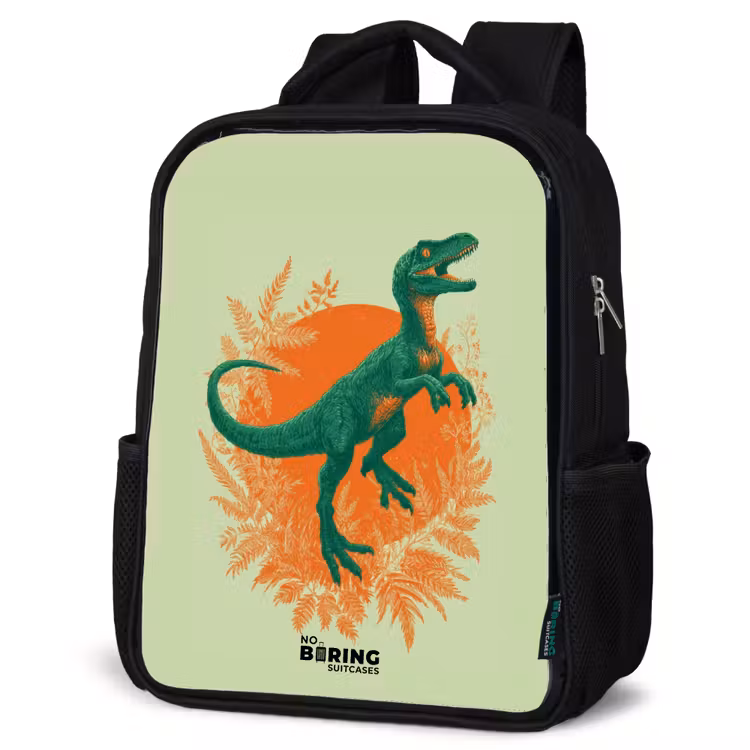 Dino - Natuur - Groen Rugzak - Zwart middel -schuin