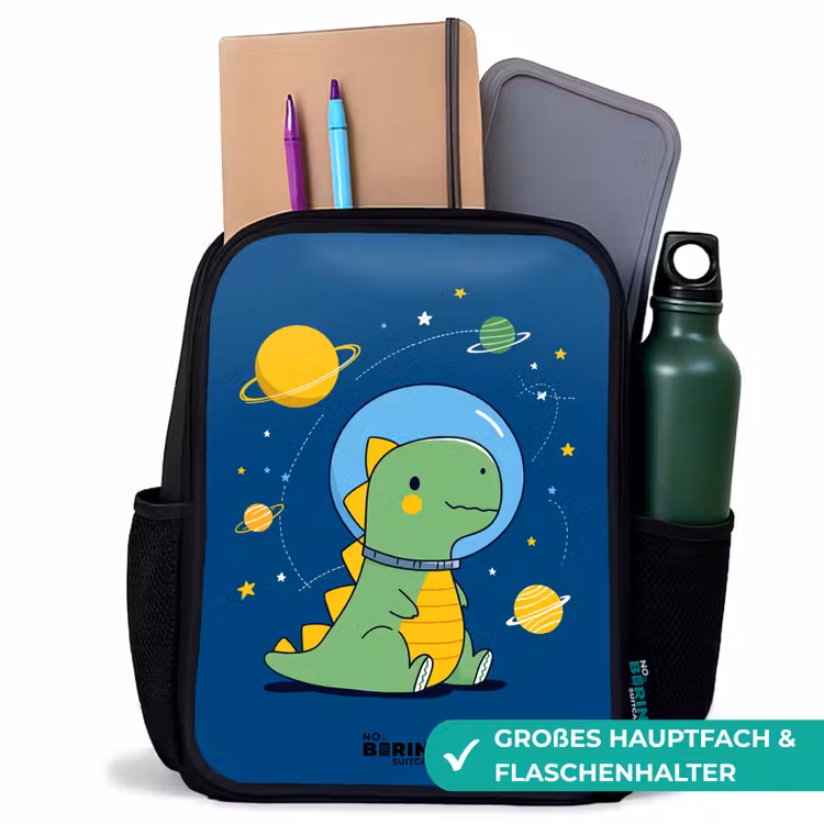 Dino - Planeet - Ster - Blauw Rugzak - Zwart middel -inhoud_DE