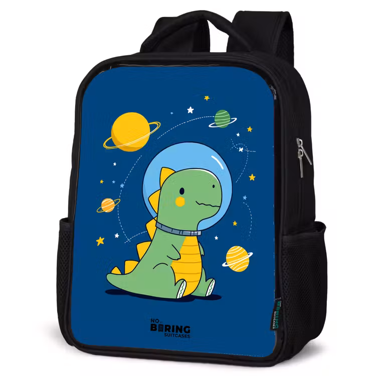 Dino - Planeet - Ster - Blauw Rugzak - Zwart middel -schuin