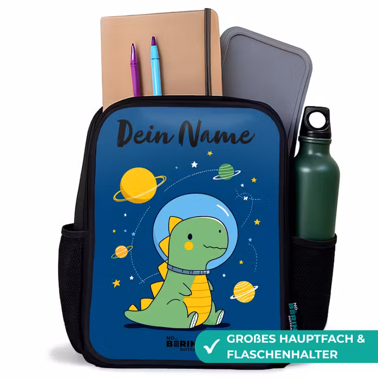 Dino - Planeet - Ster - Blauw Rugzak - Zwart middel -inhoud_DE