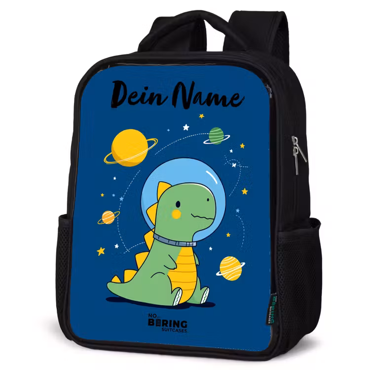 Dino - Planeet - Ster - Blauw Rugzak - Zwart middel -schuin