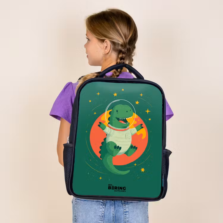 Dino - Planeet - Sterren - Groen Rugzak - Zwart middel -sfeer5