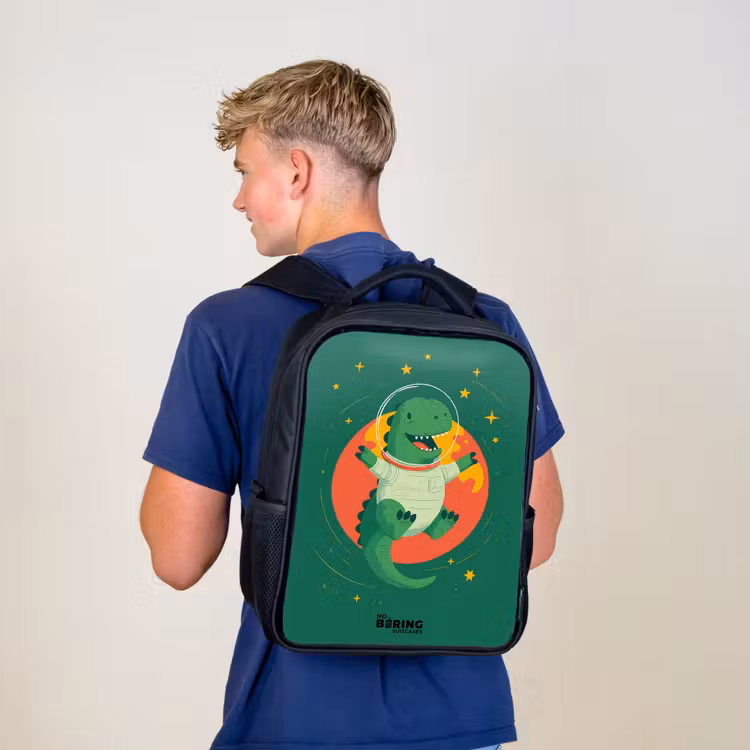Dino - Planeet - Sterren - Groen Rugzak - Zwart middel -sfeer8