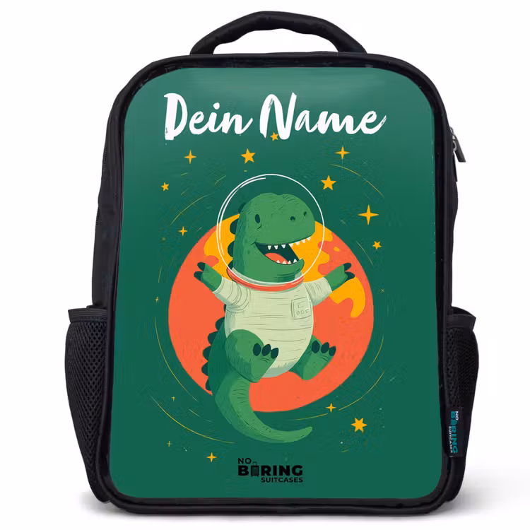 Dino - Planeet - Sterren - Groen Rugzak - Zwart middel -3d
