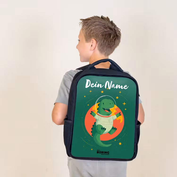 Dino - Planeet - Sterren - Groen Rugzak - Zwart middel -sfeer2