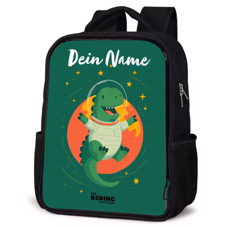 Dino - Planeet - Sterren - Groen Rugzak - Zwart middel -schuin