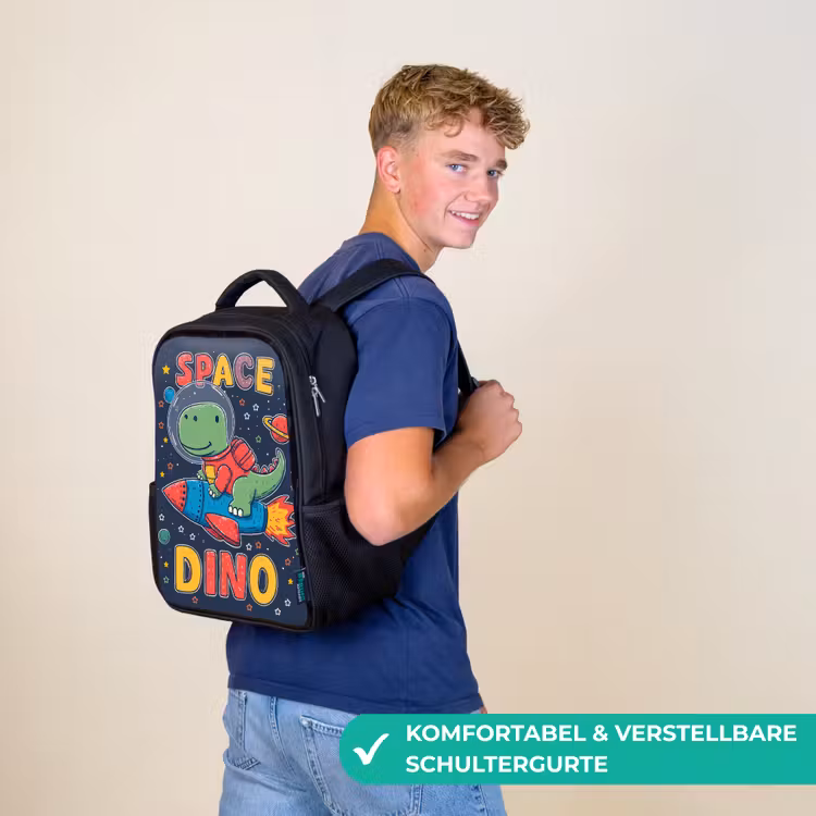Dino - Raket - Kleurrijk Rugzak - Zwart middel -sfeer9_DE