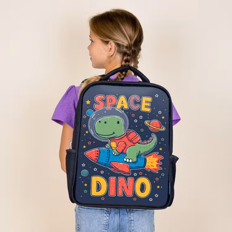 Dino - Raket - Kleurrijk Rugzak - Zwart middel -sfeer5